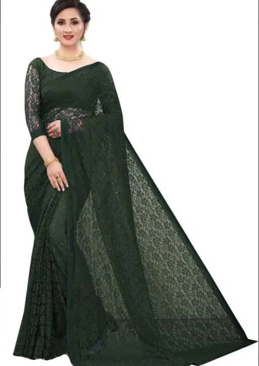     			VRAGI Net Woven Regular Saree With Unstitched Blouse Piece ( Green )