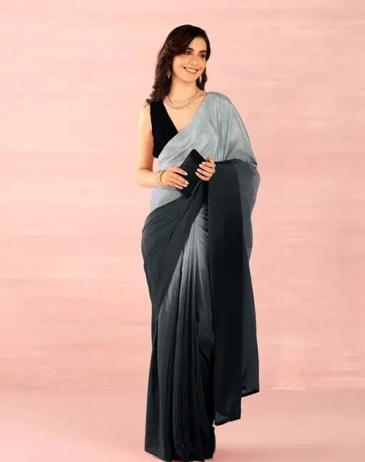     			VRAGI Satin Dyed Regular Saree With Unstitched Blouse Piece ( Black )