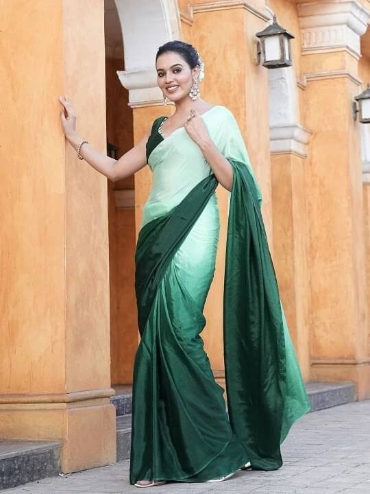     			VRAGI Satin Dyed Regular Saree With Unstitched Blouse Piece ( Light Blue )