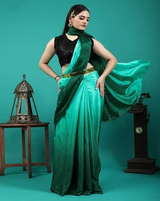     			VRAGI Satin Dyed Regular Saree With Unstitched Blouse Piece ( Light Blue )