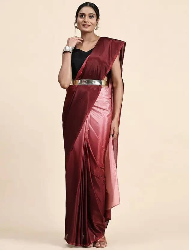    			VRAGI Satin Dyed Regular Saree With Unstitched Blouse Piece ( Brown )