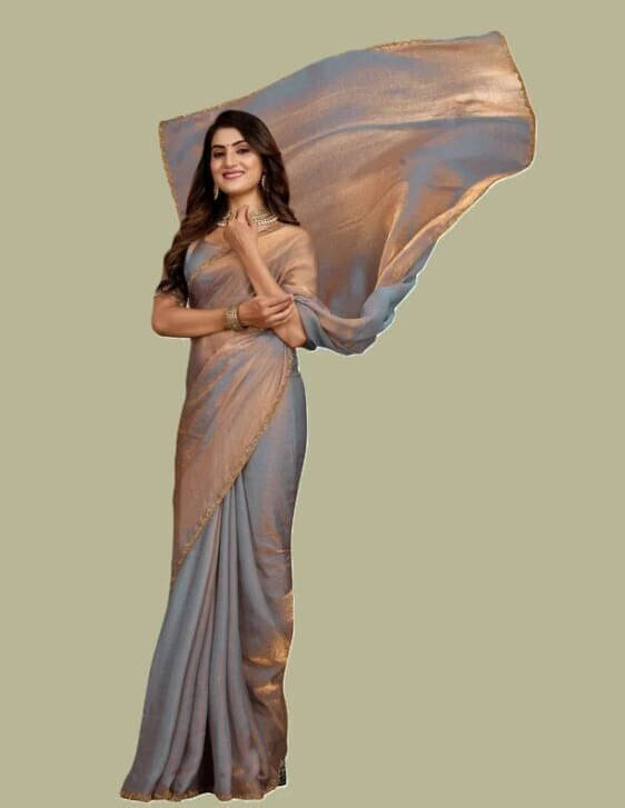     			VRAGI Silk Blend Embellished Regular Saree With Unstitched Blouse Piece ( Silver )