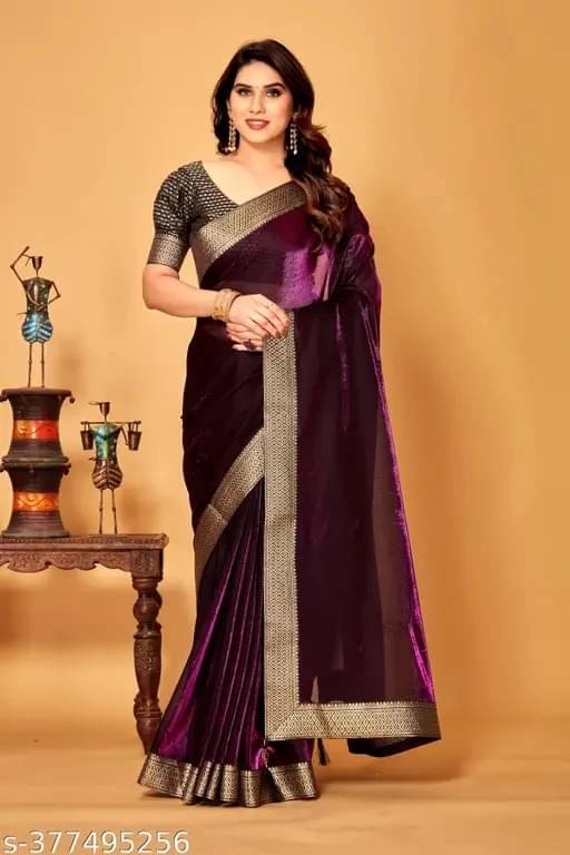     			VRAGI Silk Blend Embellished Regular Saree With Unstitched Blouse Piece ( Purple )