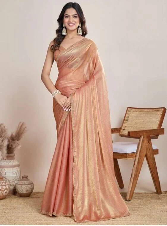     			VRAGI Silk Blend Embellished Regular Saree With Unstitched Blouse Piece ( Orange )