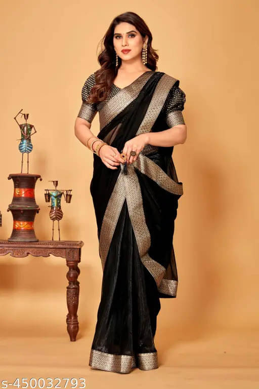 VRAGI Silk Blend Embellished Regular Saree With Unstitched Blouse Piece ( Black ) VRAGI Silk Blend Embellished Regular Saree With Unstitched Blouse Piece ( Black )