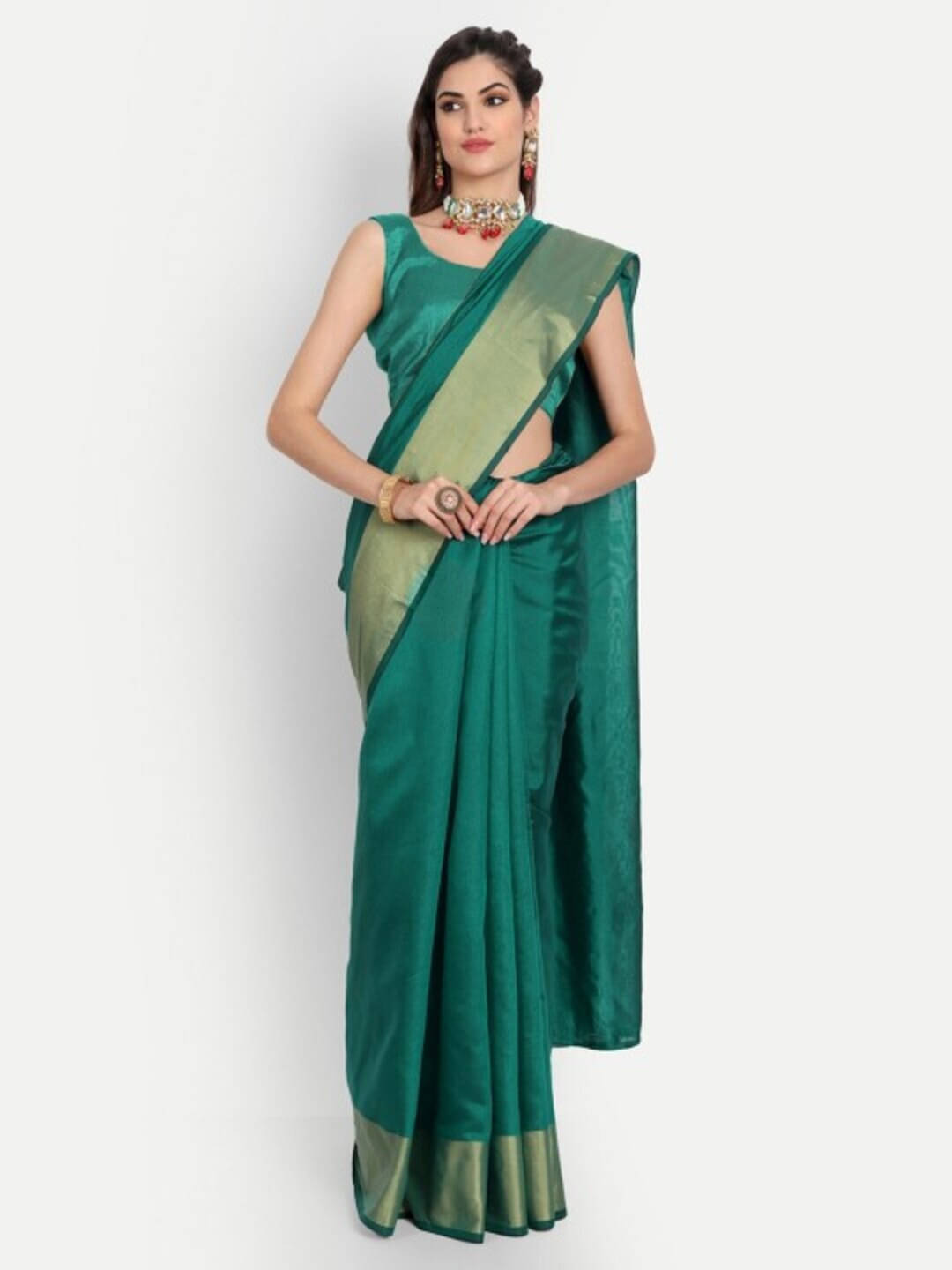 VRAGI Silk Blend Solid Regular Saree With Unstitched Blouse Piece ( Light Blue ) VRAGI Silk Blend Solid Regular Saree With Unstitched Blouse Piece ( Light Blue )