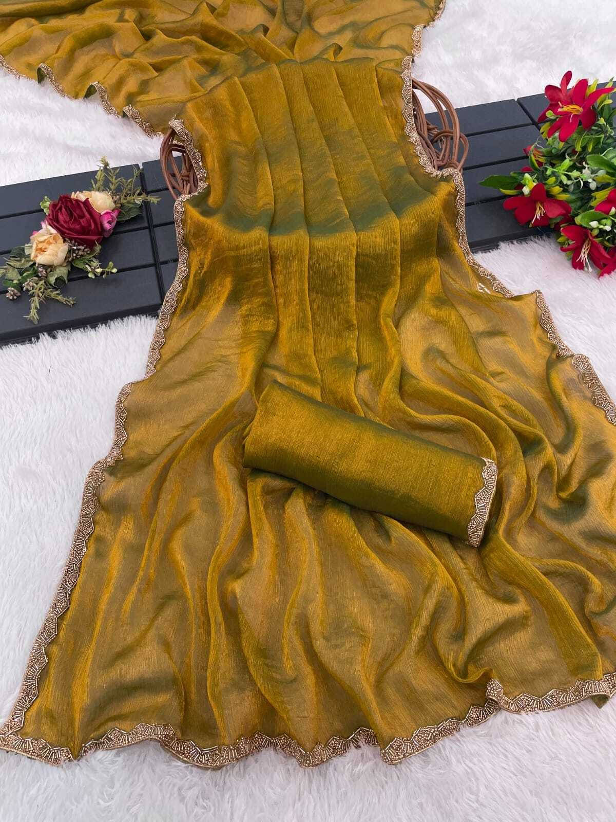 VRAGI Silk Blend Solid Regular Saree With Unstitched Blouse Piece ( Gold ) VRAGI Silk Blend Solid Regular Saree With Unstitched Blouse Piece ( Gold )