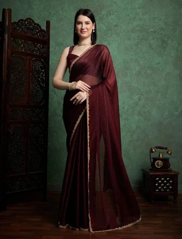 VRAGI Silk Embellished Regular Saree With Unstitched Blouse Piece ( Magenta ) VRAGI Silk Embellished Regular Saree With Unstitched Blouse Piece ( Magenta )