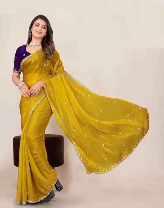 VRAGI Silk Embellished Regular Saree With Unstitched Blouse Piece ( Yellow ) VRAGI Silk Embellished Regular Saree With Unstitched Blouse Piece ( Yellow )