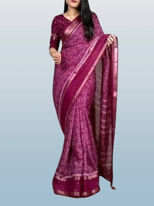 VRAGI Silk Printed Regular Saree With Unstitched Blouse Piece ( Purple ) VRAGI Silk Printed Regular Saree With Unstitched Blouse Piece ( Purple )
