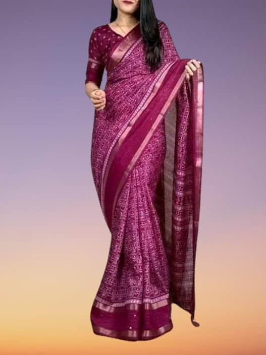     			VRAGI Silk Printed Regular Saree With Unstitched Blouse Piece ( Purple )
