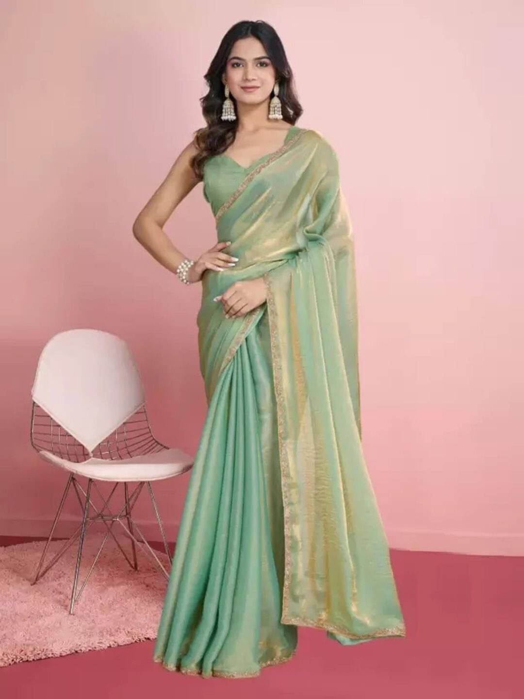 VRAGI Silk Printed Regular Saree With Unstitched Blouse Piece ( Light Green ) VRAGI Silk Printed Regular Saree With Unstitched Blouse Piece ( Light Green )