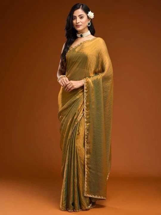 VRAGI Tissue Embroidered Regular Saree With Unstitched Blouse Piece ( Gold ) VRAGI Tissue Embroidered Regular Saree With Unstitched Blouse Piece ( Gold )
