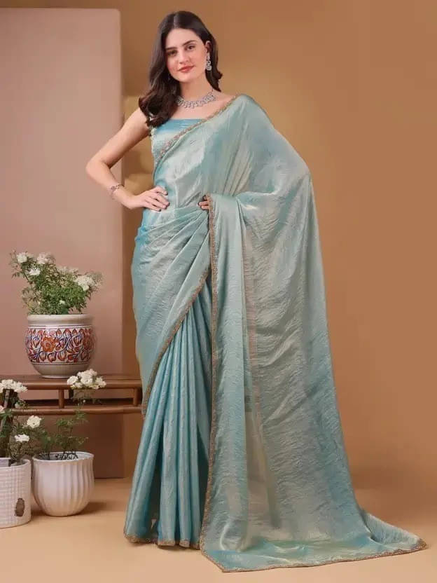 VRAGI Tissue Solid Regular Saree With Unstitched Blouse Piece ( Gold ) VRAGI Tissue Solid Regular Saree With Unstitched Blouse Piece ( Gold )