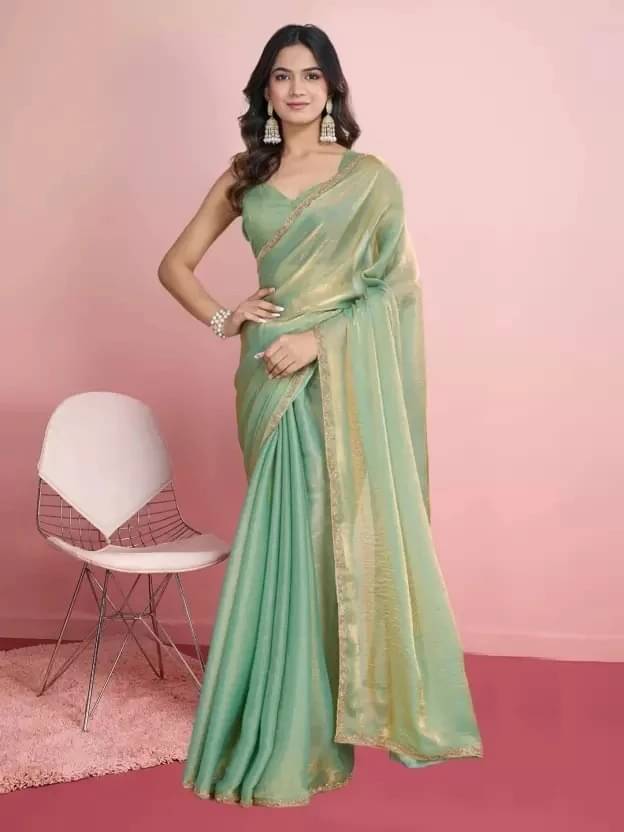     			VRAGI Tissue Solid Regular Saree With Unstitched Blouse Piece ( Light Green )