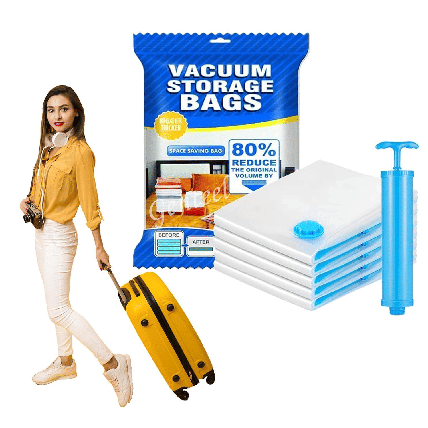     			Vacuum Storage Bags For Clothes With Hand Pump, Vacuum Seal Bags For Clothing, 5Pcs Space Saver Bags For Travel & Home, Self-Compression Organizer For Blankets, Pillows, Blankets & Sweaters