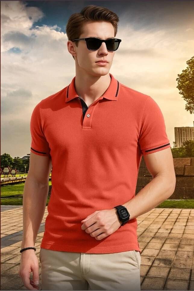     			Veirdo Men Cotton Regular Fit Solid Polo T Shirt ( Orange )