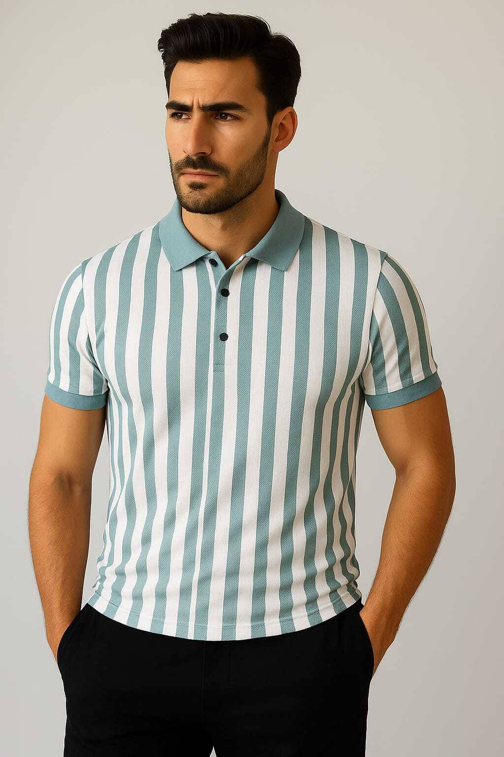 WILD ELEPHANT Men Polyester Regular Fit Striped Polo T Shirt ( Blue ) WILD ELEPHANT Men Polyester Regular Fit Striped Polo T Shirt ( Blue )
