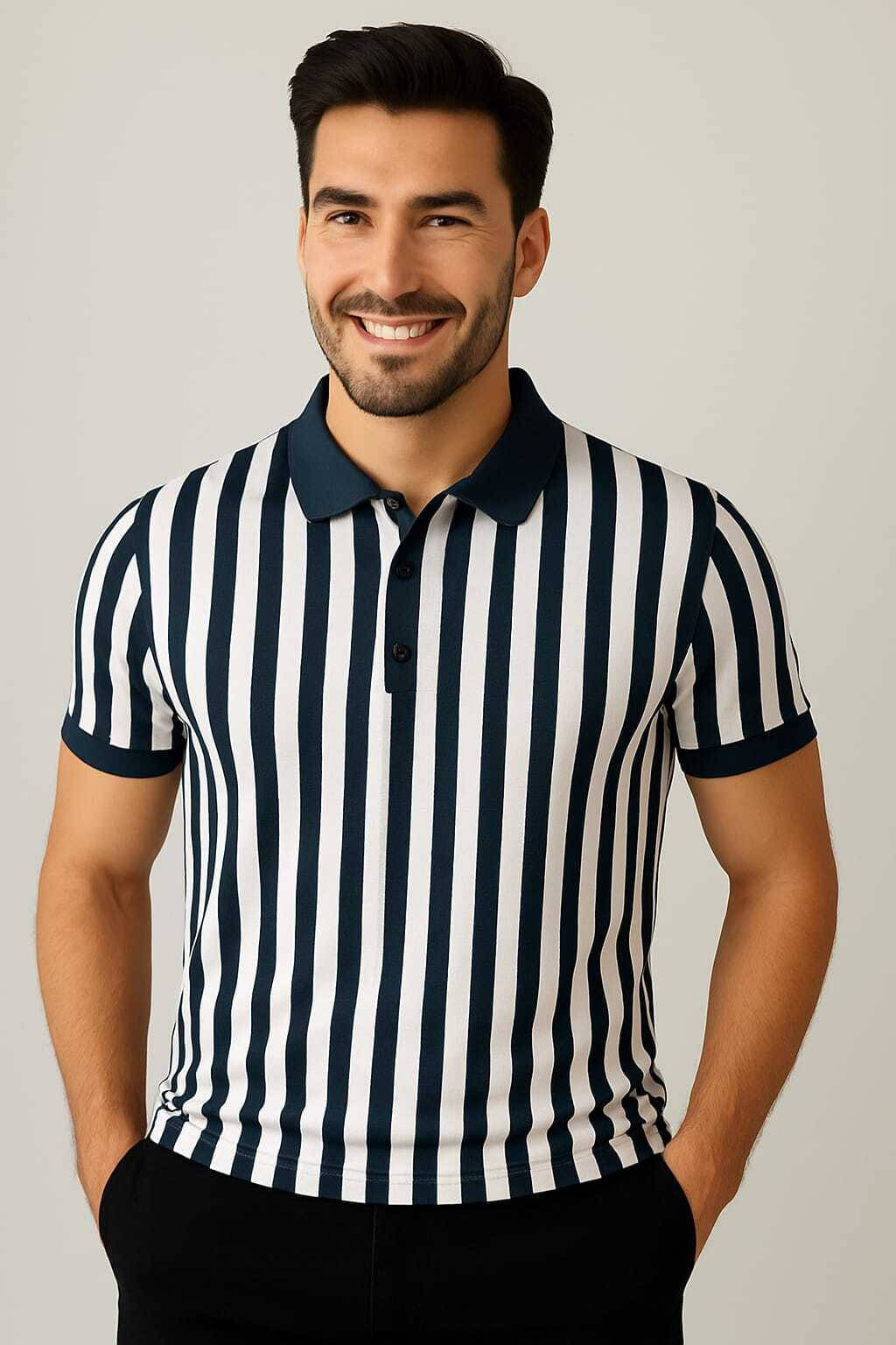 WILD ELEPHANT Men Polyester Regular Fit Striped Polo T Shirt ( Grey ) WILD ELEPHANT Men Polyester Regular Fit Striped Polo T Shirt ( Grey )