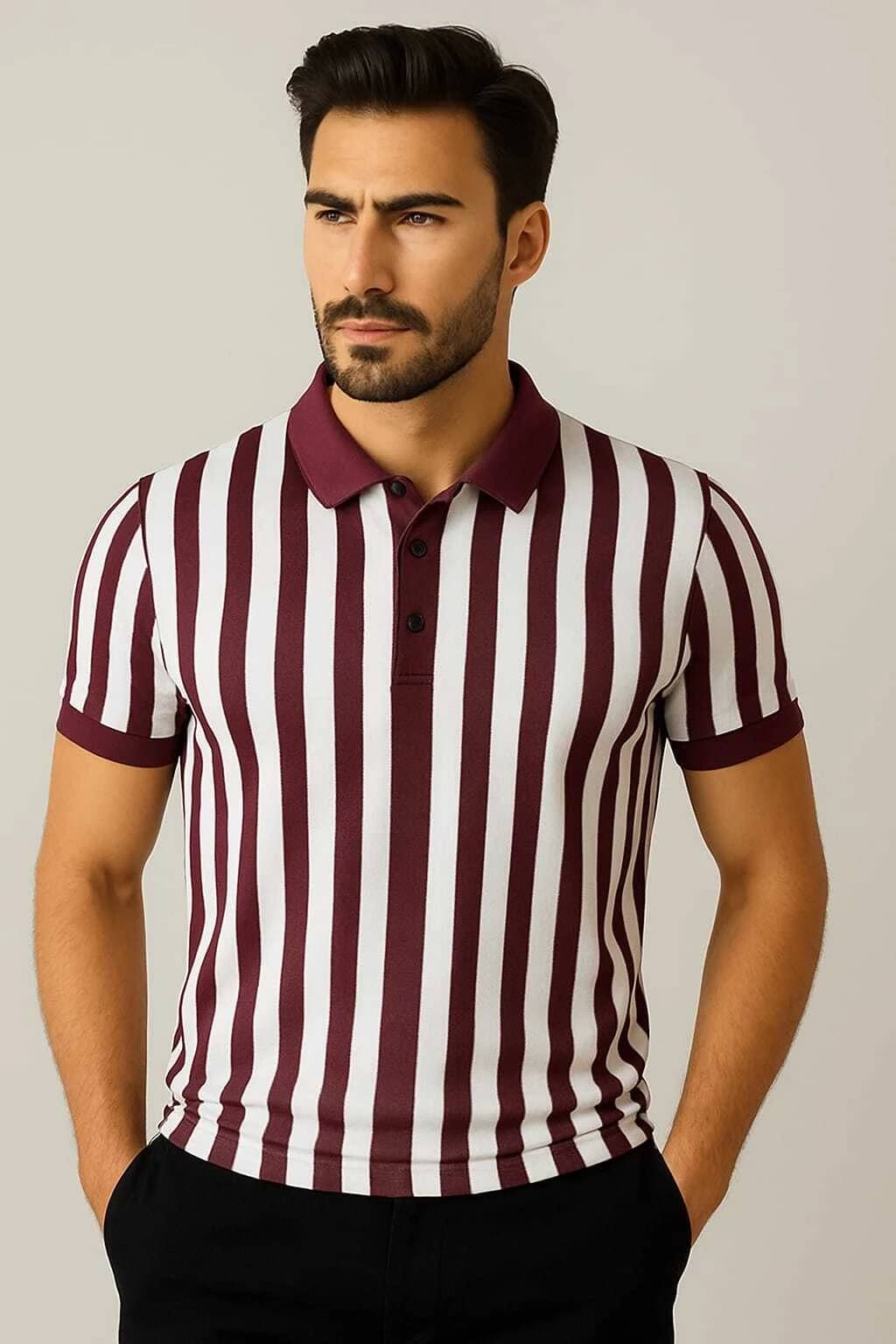 WILD ELEPHANT Men Polyester Regular Fit Striped Polo T Shirt ( Rust ) WILD ELEPHANT Men Polyester Regular Fit Striped Polo T Shirt ( Rust )
