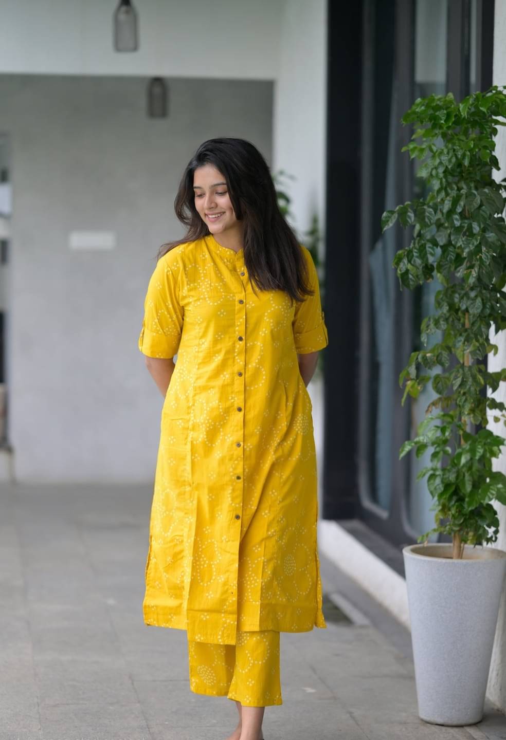     			YAGNIK FASHION Women Rayon Self Design A-line Kurti With Pants ( Lemon Yellow )