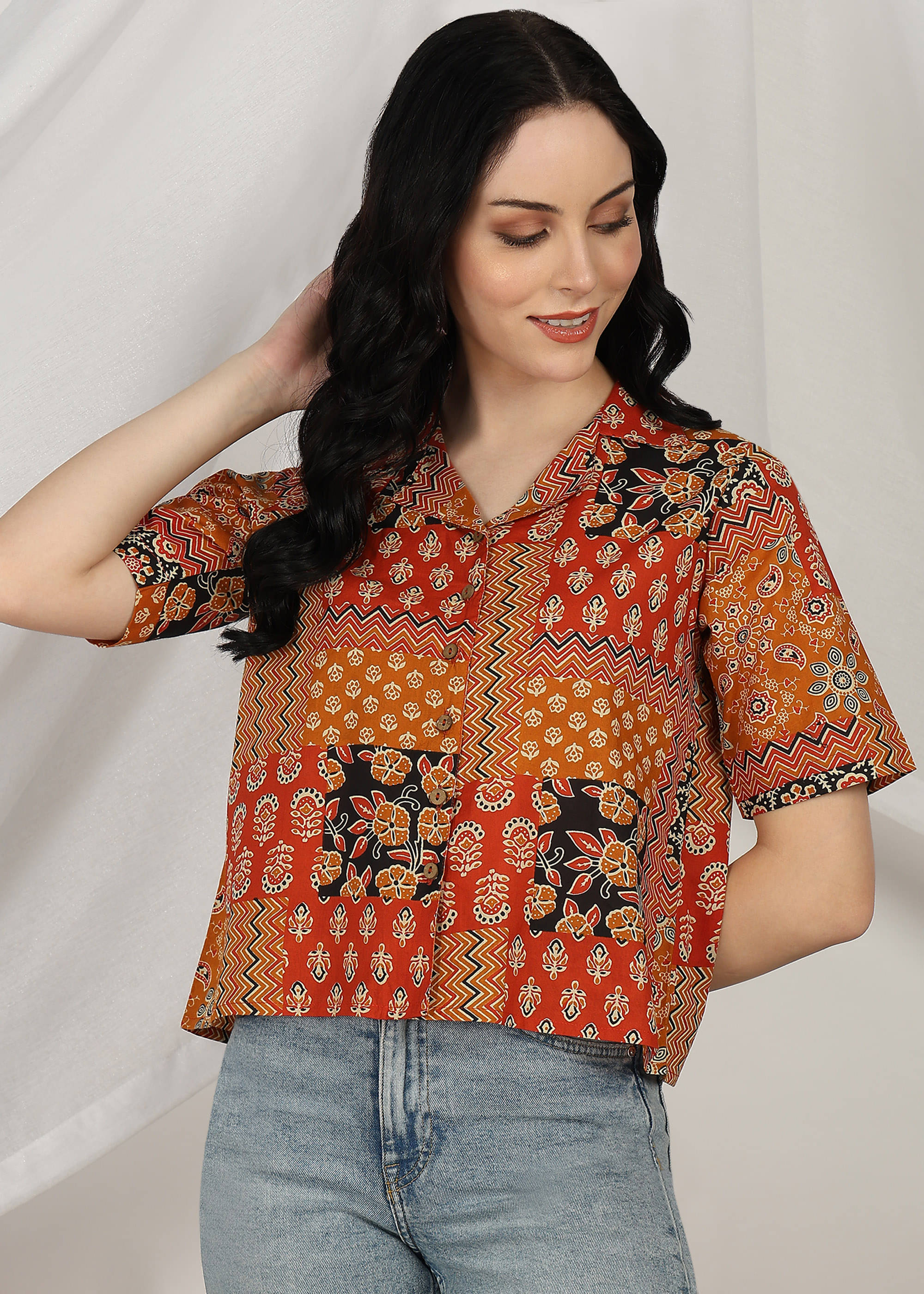     			Yash Gallery Women's Cotton Blend Regular Top ( Multicolor )
