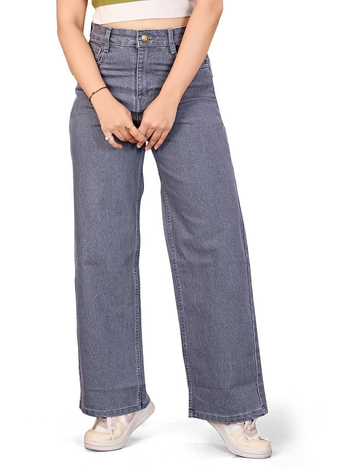     			Z&ZENTLY Women's Wide Leg High-Rise Jeans ( Grey )
