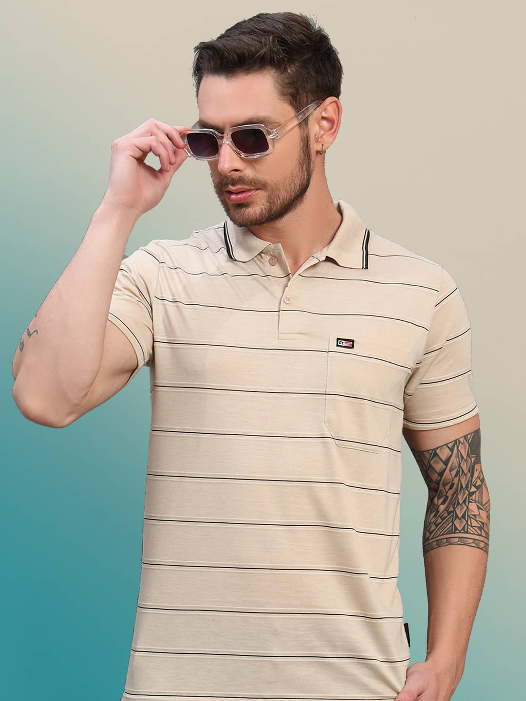 renuovo Men Polyester Regular Fit Striped Polo T Shirt ( Beige ) renuovo Men Polyester Regular Fit Striped Polo T Shirt ( Beige )