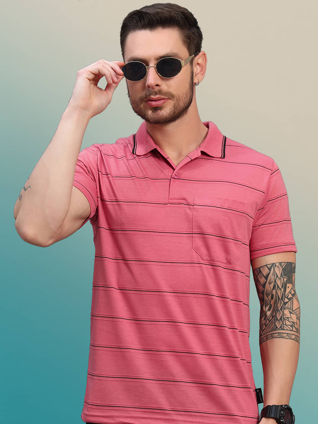 renuovo Men Polyester Regular Fit Striped Polo T Shirt ( Coral ) renuovo Men Polyester Regular Fit Striped Polo T Shirt ( Coral )