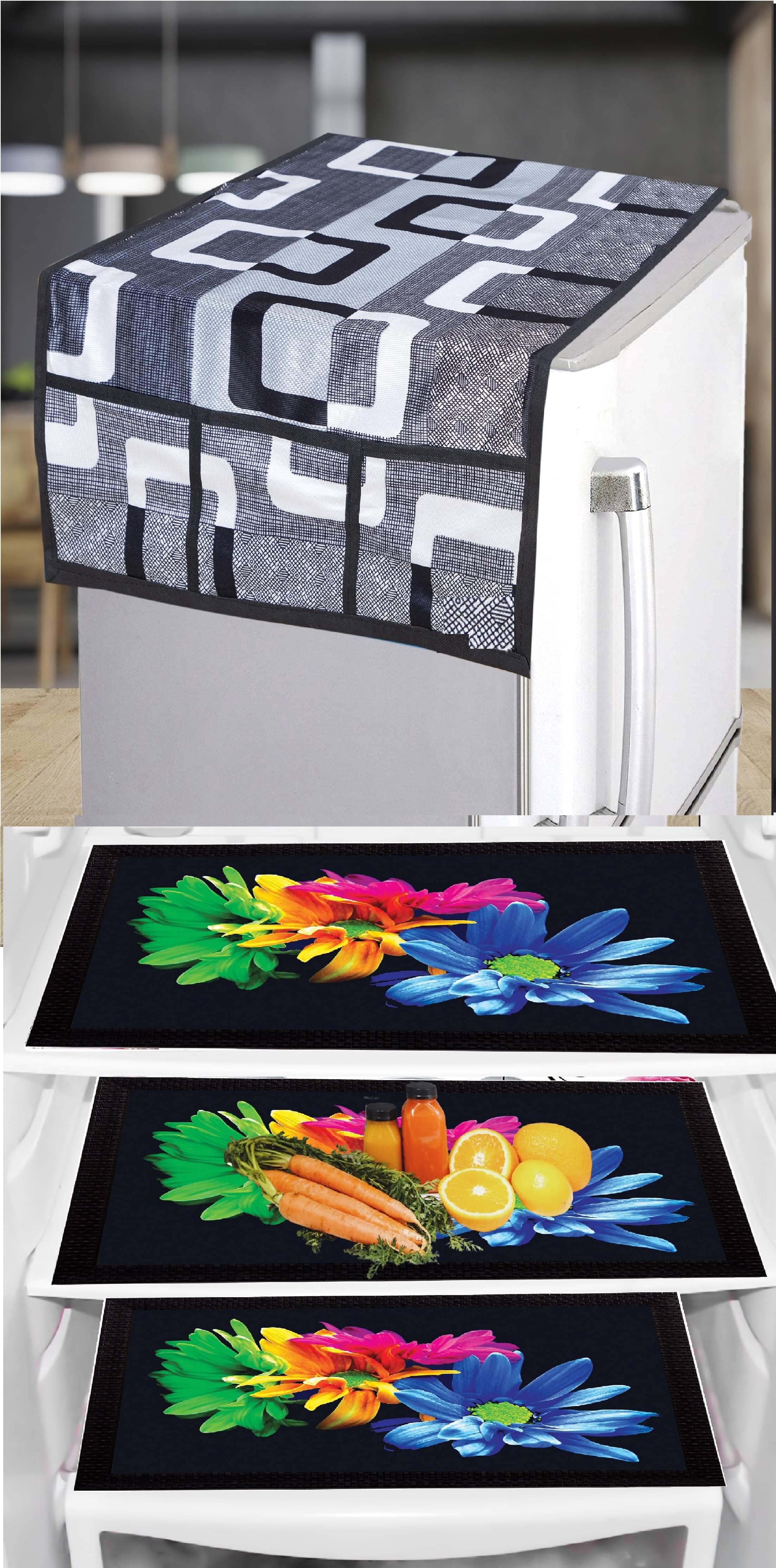 trendy Rabbit PVC Floral Fridge Mat & Cover ( 40 30 ) Pack of 4 - Multicolor trendy Rabbit PVC Floral Fridge Mat & Cover ( 40 30 ) Pack of 4 - Multicolor