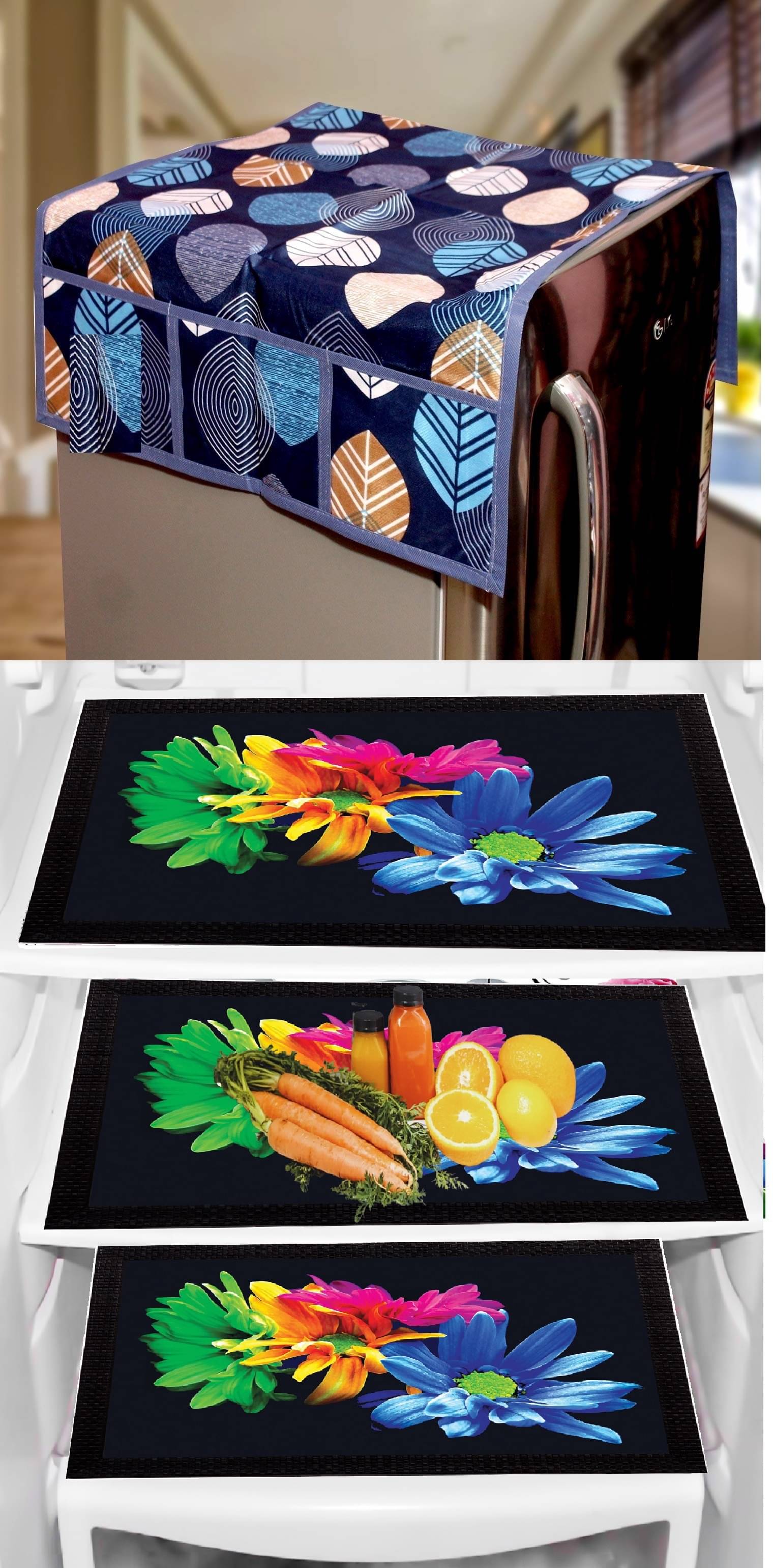     			trendy Rabbit PVC Floral Fridge Mat & Cover ( 40 30 ) Pack of 4 - Multicolor