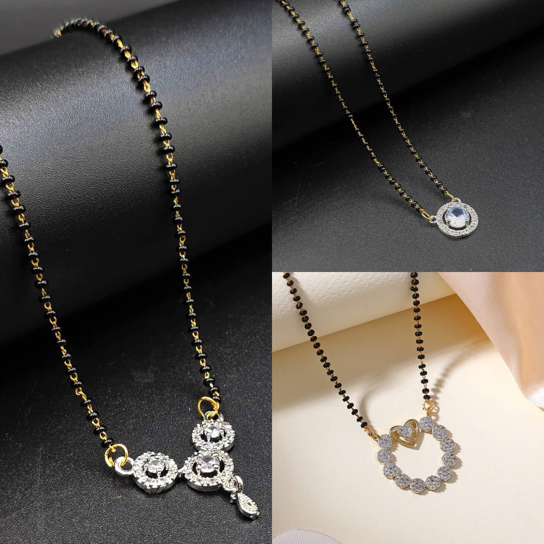AKLINA Silver Mangalsutra ( Pack of 3 )     			AKLINA Silver Mangalsutra ( Pack of 3 )
