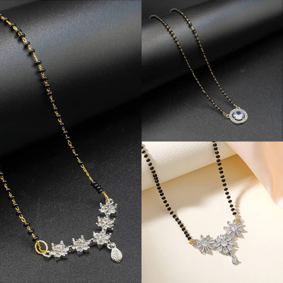     			AKLINA Silver Mangalsutra ( Pack of 3 )