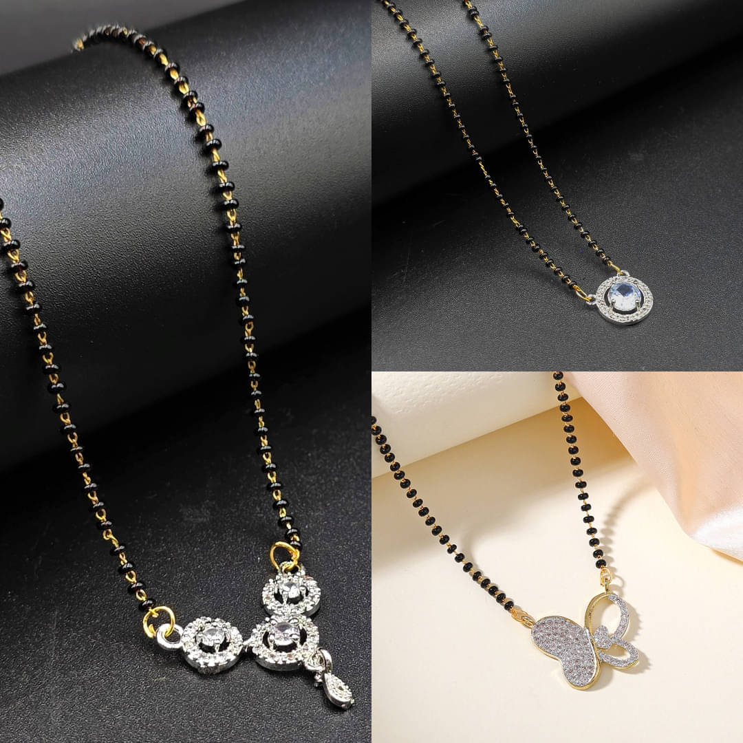 AKLINA Silver Mangalsutra ( Pack of 3 )     			AKLINA Silver Mangalsutra ( Pack of 3 )