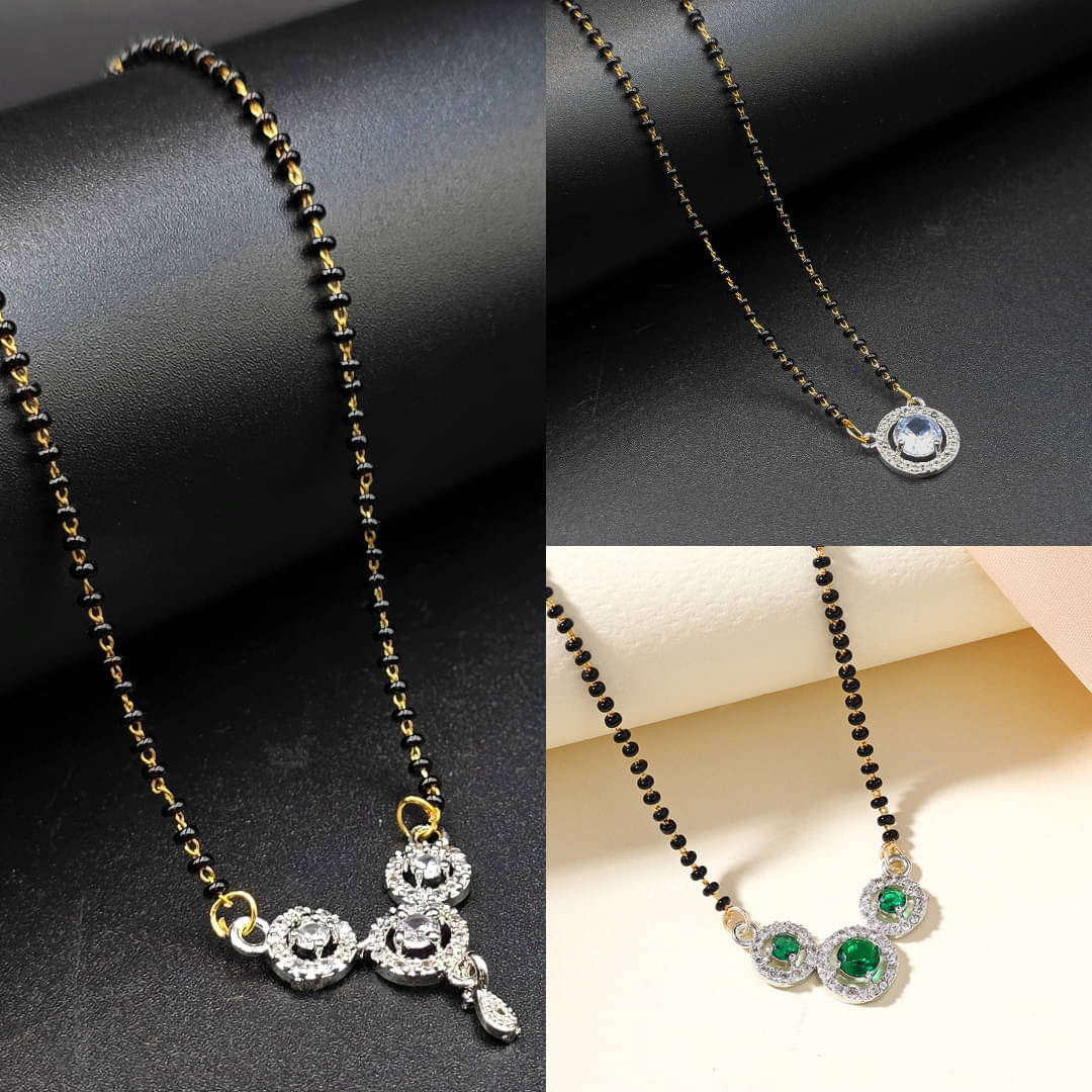 AKLINA Silver Mangalsutra ( Pack of 3 )     			AKLINA Silver Mangalsutra ( Pack of 3 )