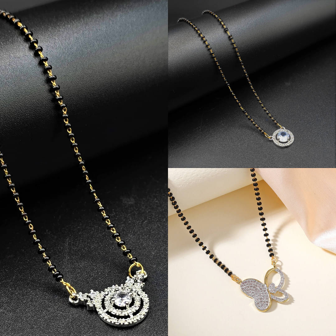     			AKLINA Silver Mangalsutra ( Pack of 3 )