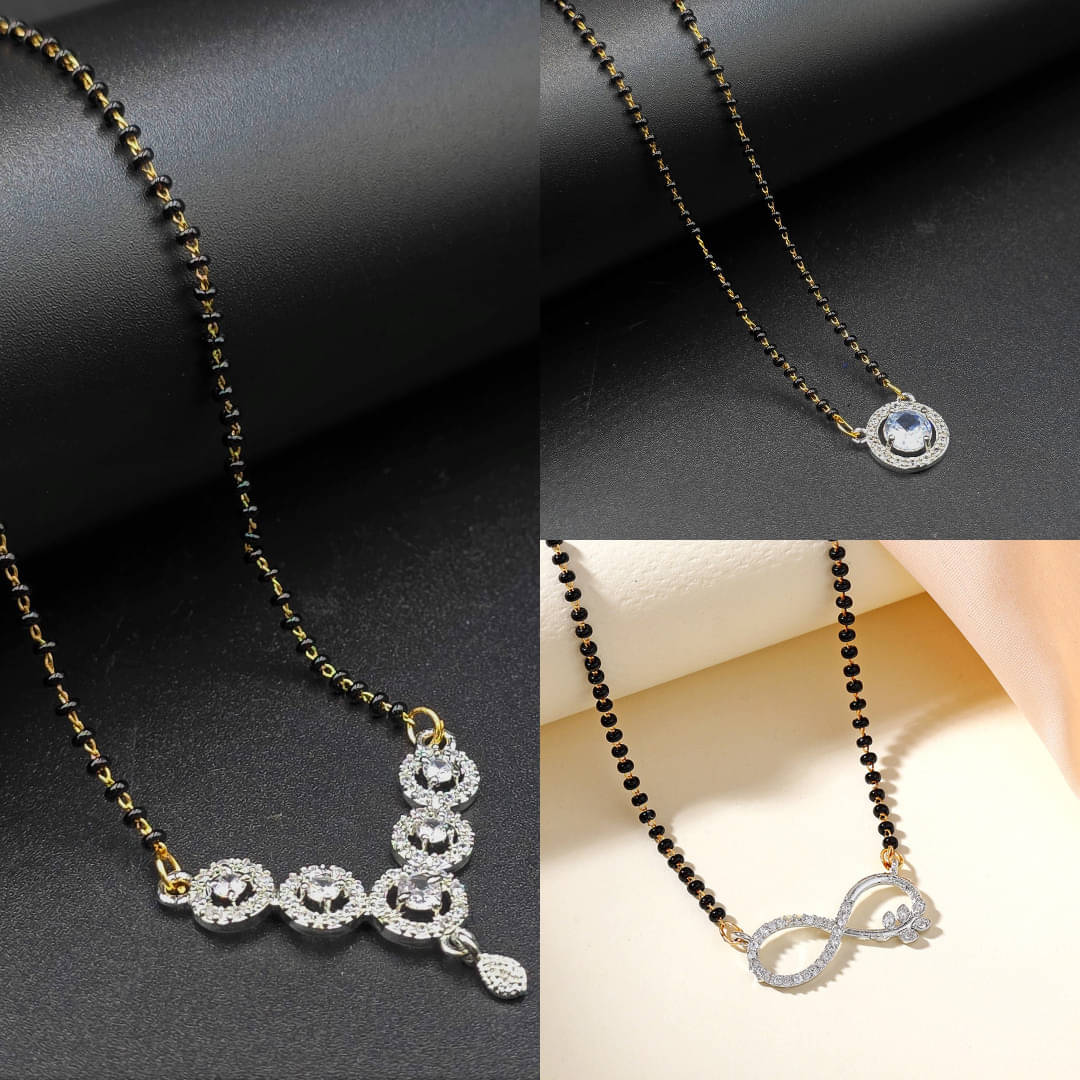 AKLINA Silver Mangalsutra ( Pack of 3 )     			AKLINA Silver Mangalsutra ( Pack of 3 )