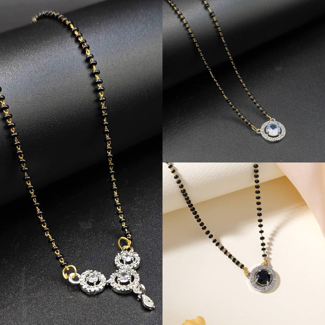 AKLINA Silver Mangalsutra ( Pack of 3 )     			AKLINA Silver Mangalsutra ( Pack of 3 )