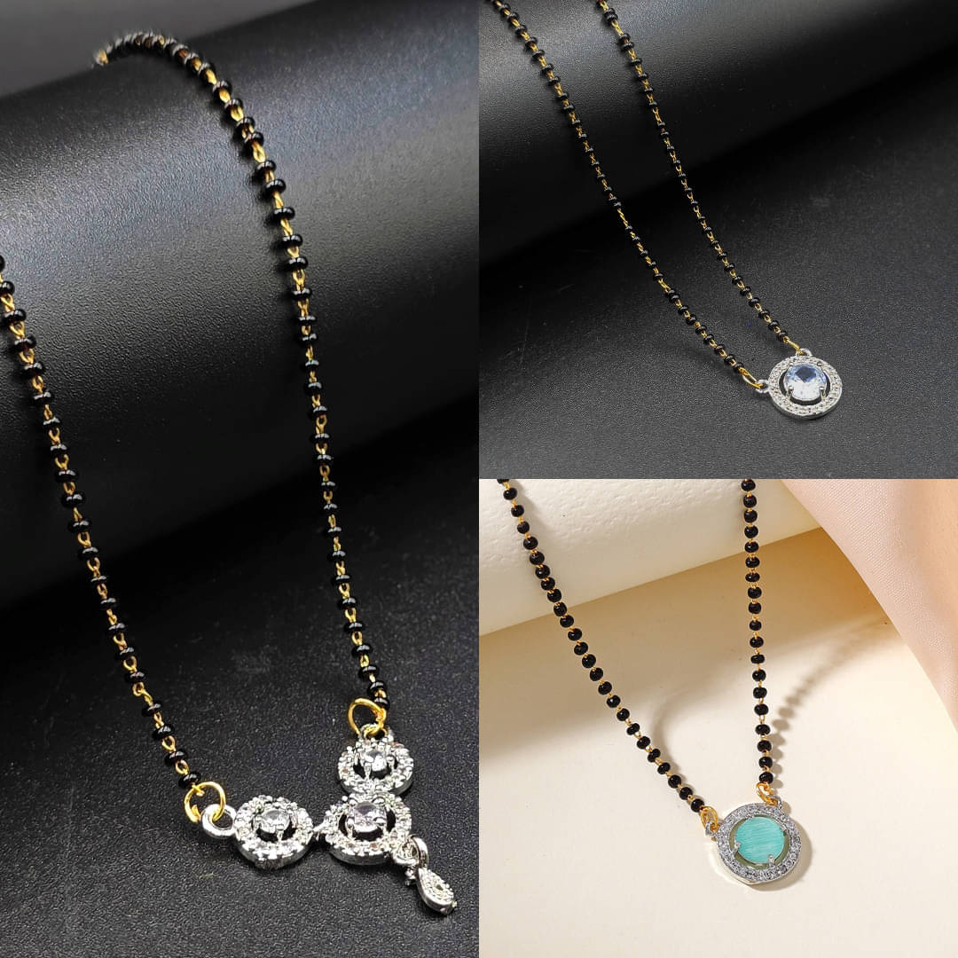 AKLINA Silver Mangalsutra ( Pack of 3 )     			AKLINA Silver Mangalsutra ( Pack of 3 )