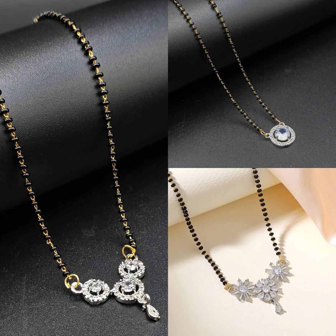     			AKLINA Silver Mangalsutra ( Pack of 3 )
