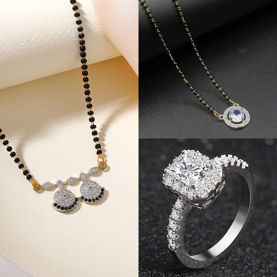     			AKLINA Silver Mangalsutra Set ( Pack of 3 )