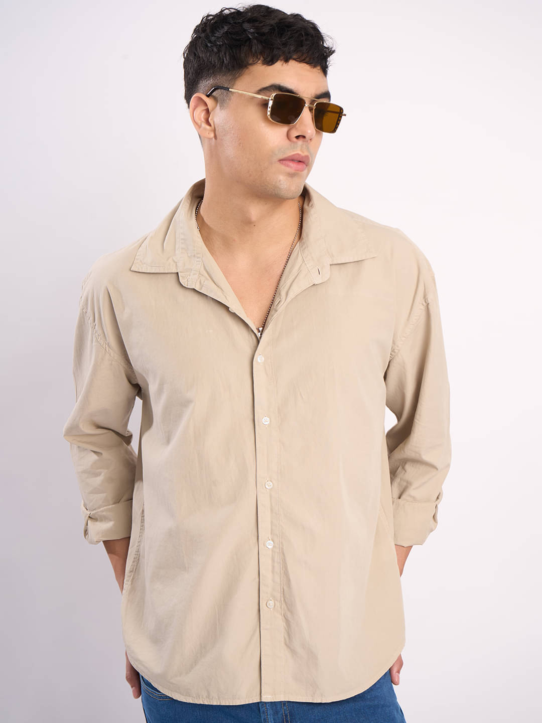     			Bene Kleed 100% Cotton Oversized Fit Solids Full Sleeves Men's Casual Shirt - Grey ( Pack of 1 )