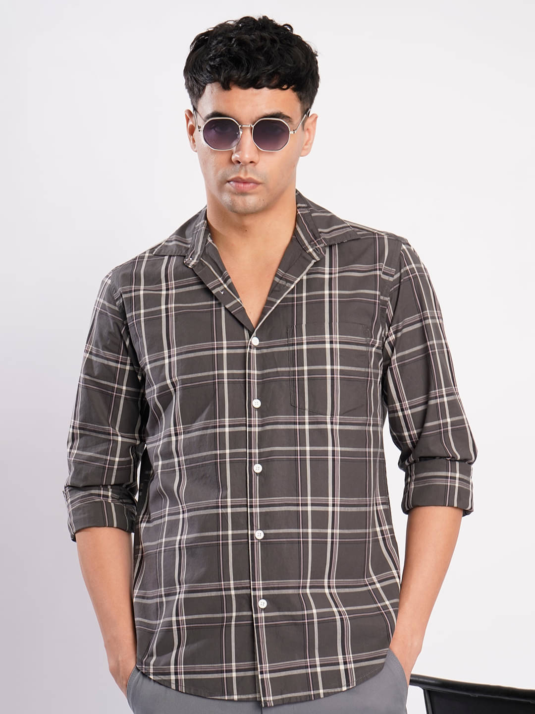 Bene Kleed 100% Cotton Slim Fit Checks Full Sleeves Men's Casual Shirt - Grey ( Pack of 1 ) Bene Kleed 100% Cotton Slim Fit Checks Full Sleeves Men's Casual Shirt - Grey ( Pack of 1 )