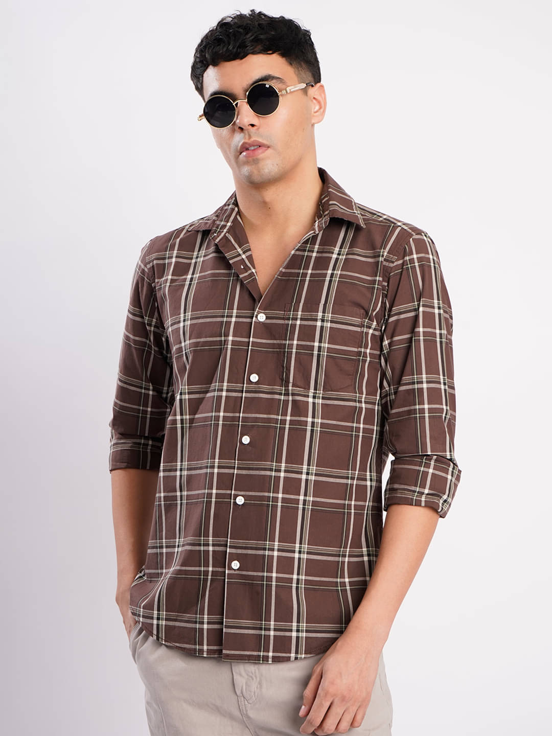 Bene Kleed 100% Cotton Slim Fit Checks Full Sleeves Men's Casual Shirt - Brown ( Pack of 1 ) Bene Kleed 100% Cotton Slim Fit Checks Full Sleeves Men's Casual Shirt - Brown ( Pack of 1 )