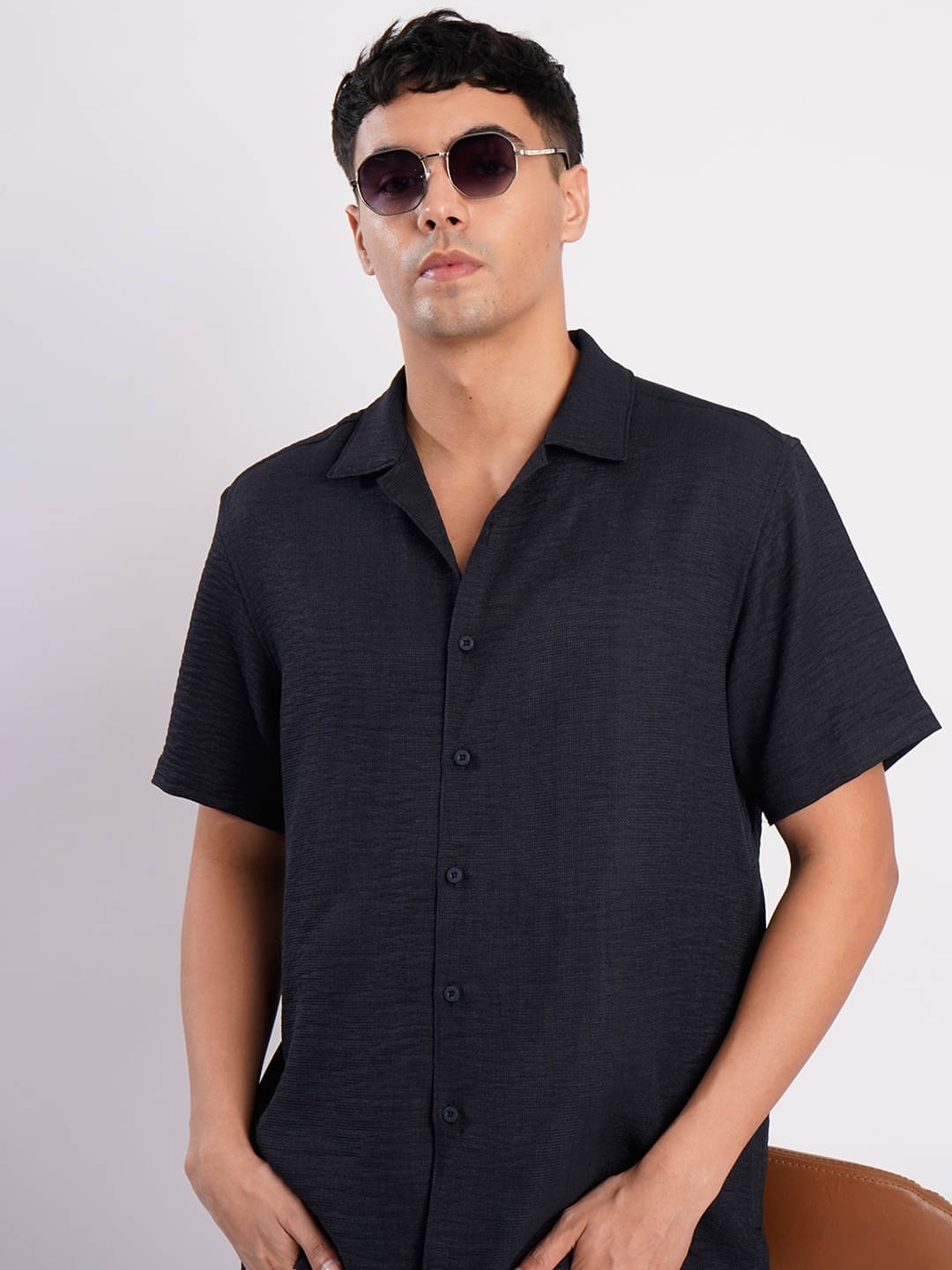 Bene Kleed Polyester Relaxed Fit Solids Half Sleeves Men's Casual Shirt - Navy Blue ( Pack of 1 ) Bene Kleed Polyester Relaxed Fit Solids Half Sleeves Men's Casual Shirt - Navy Blue ( Pack of 1 )