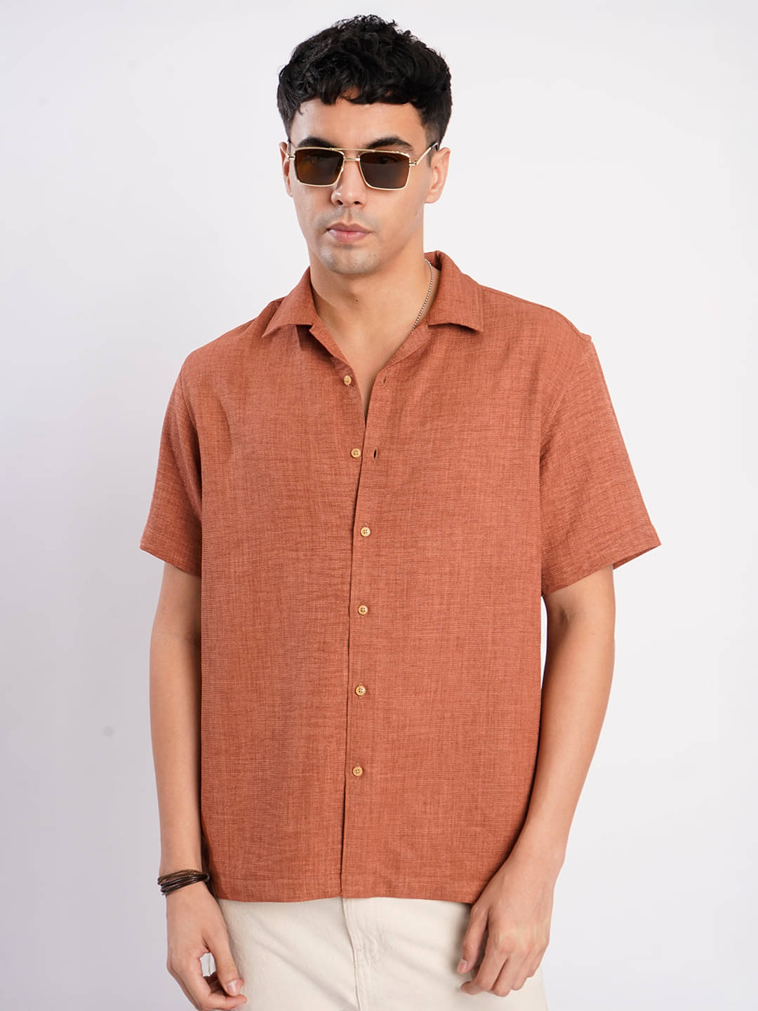    			Bene Kleed Polyester Relaxed Fit Solids Half Sleeves Men's Casual Shirt - Rust ( Pack of 1 )