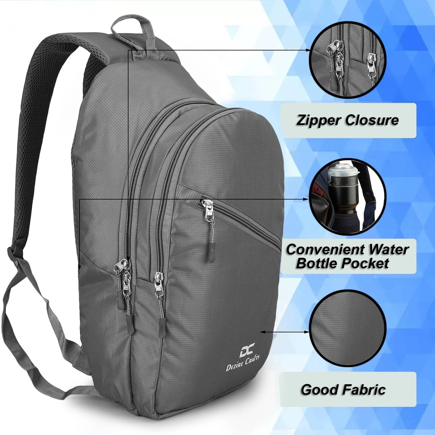     			Dezire Crafts 15 Ltrs Polyester Backpack *For Men & Women ( Grey )