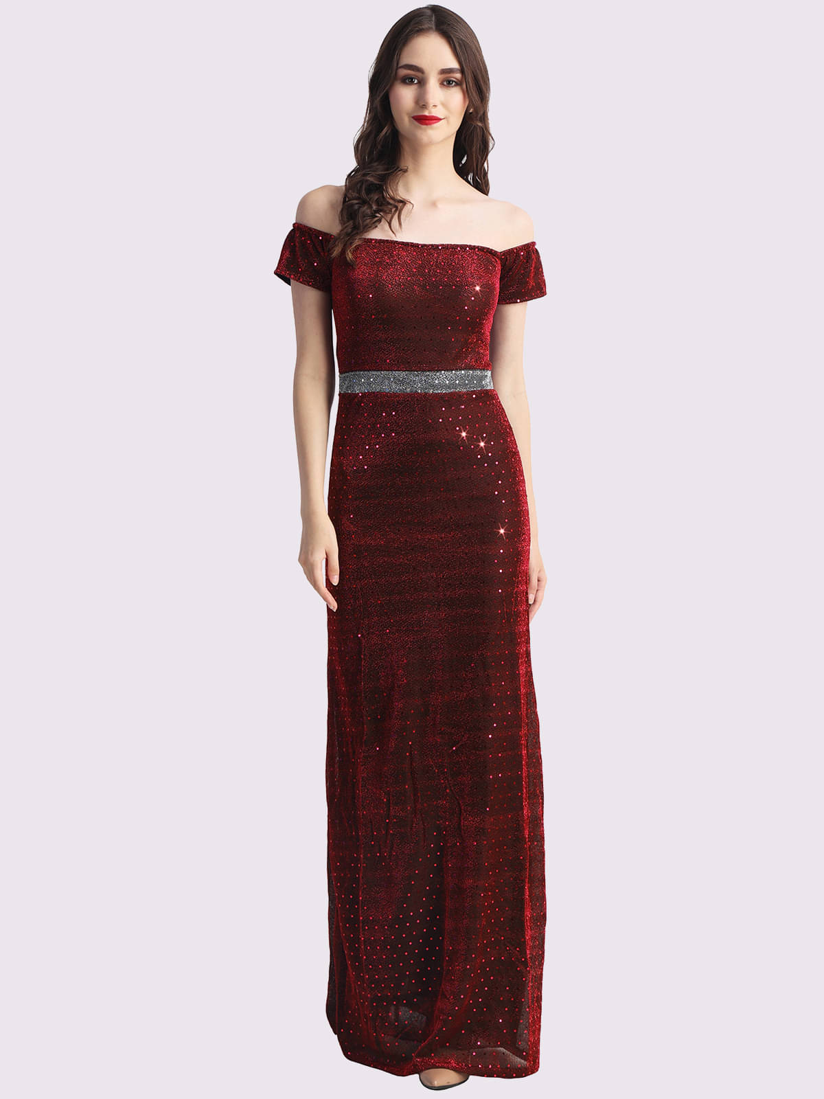 Finian Women Net Self Design Gown ( Maroon ) Finian Women Net Self Design Gown ( Maroon )