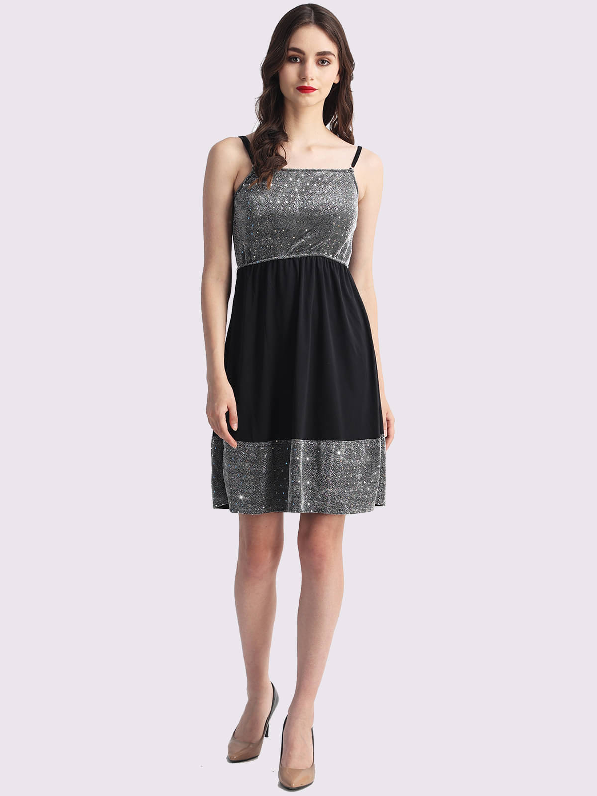 Finian Women Polyester Self Design Fit & Flare Dress ( Black ) Finian Women Polyester Self Design Fit & Flare Dress ( Black )