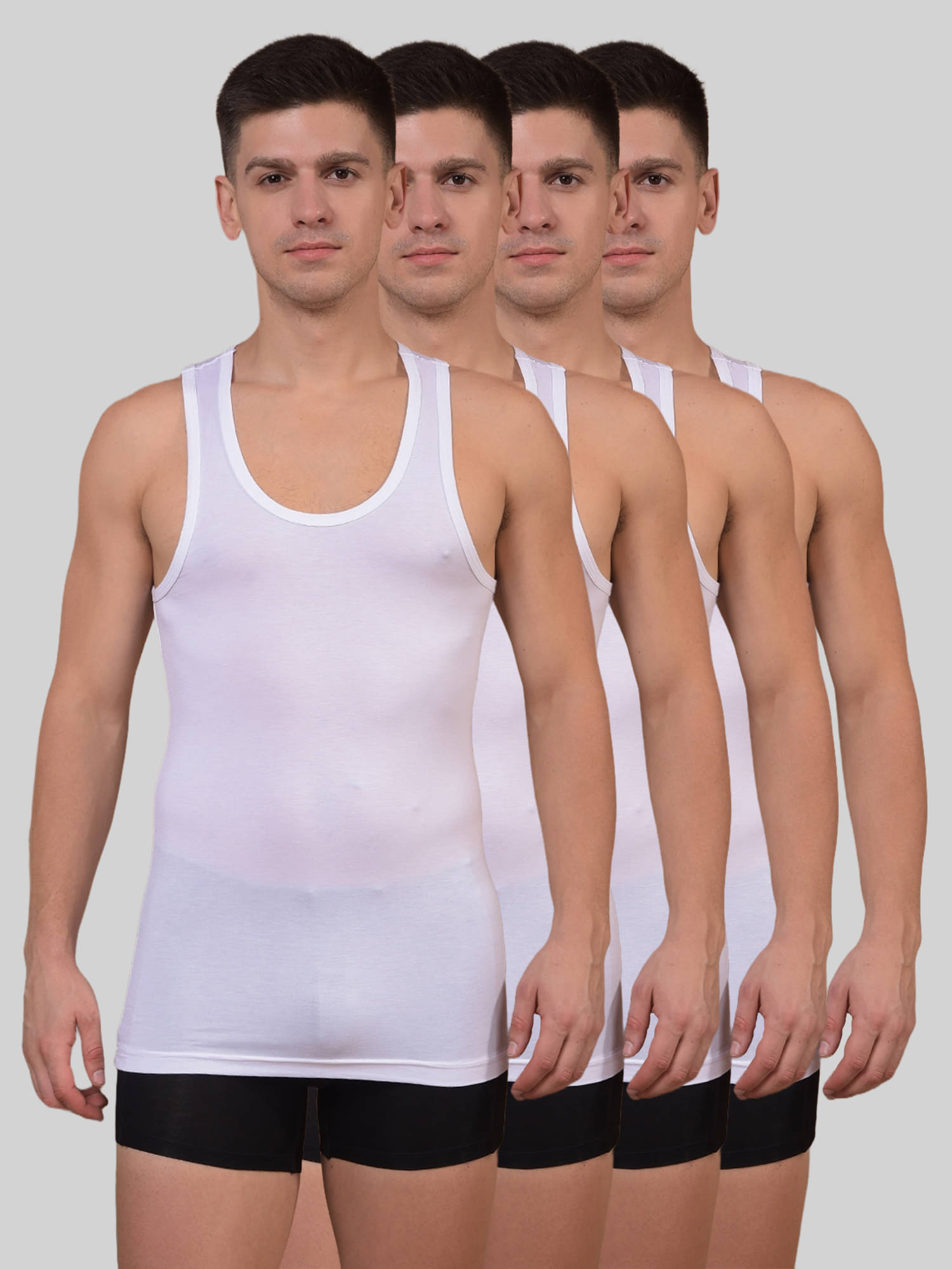     			Force NXT Pack of 4 Cotton Basic Vest For Men ( White )